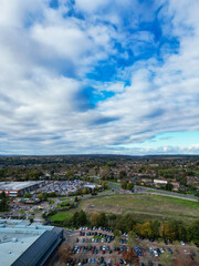 High Angle view of Hemel Hempstead City of England with Dramatical Clouds