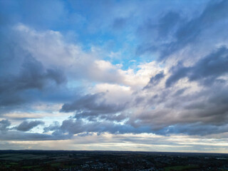 High Angle view of Hemel Hempstead City of England with Dramatical Clouds