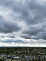 High Angle view of Hemel Hempstead City of England with Dramatical Clouds
