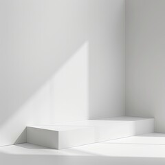 A minimalist white background with a single dramatic shadow for a product showcase