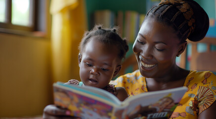 Festive Holiday Storytime: African Mom and Child Reading at Christmas