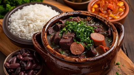 Fotobehang feijoada, brazilian food with black beans and pork meat © Felippe Lopes