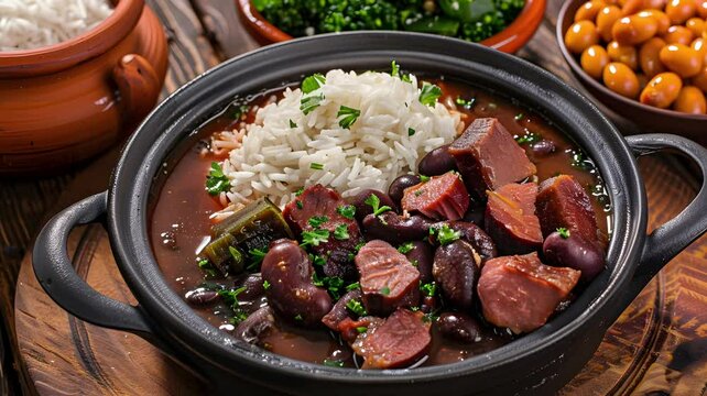 feijoada, brazilian food with black beans and pork meat