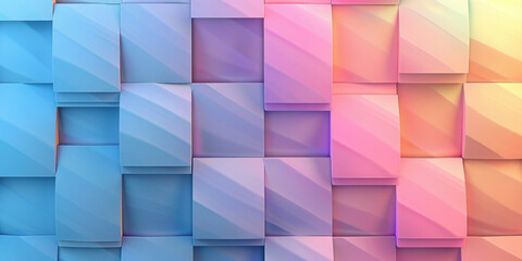 Vibrant ThreeDimensional Geometric Composition with Multicolored Squares in Shades of Pink, Blue, and Yellow
