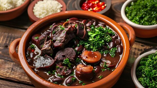feijoada, brazilian food with black beans and pork meat