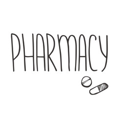 Doodle hand drawn Pharmacy lettering isolated on white background