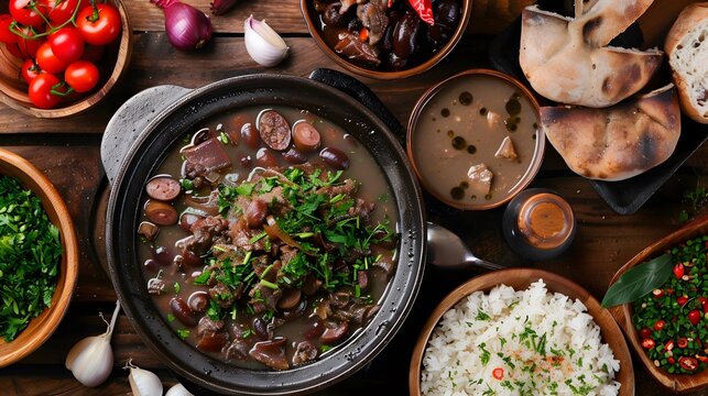 feijoada, brazilian food with black beans and pork meat