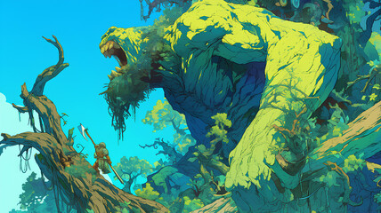 Fototapeta na wymiar illustration of a scary Green big Monster Ogre