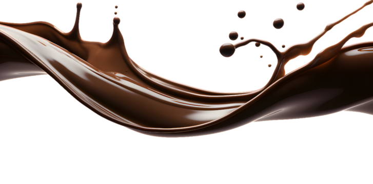 Melted Chocolate wavy splash isolated on transparent background
