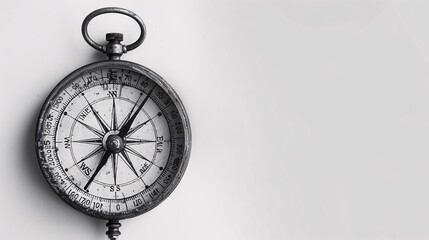 an old black and white compass in white background. - obrazy, fototapety, plakaty