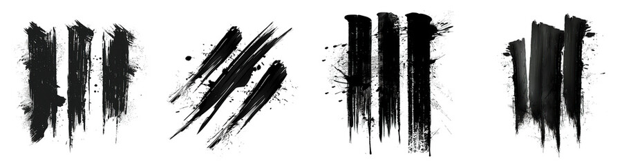 collection of black paint brushstrokes, ink splatter, and artistic design element. Grungy watercolor and creative shapes, perfect for social media posts and design transparent background PNG