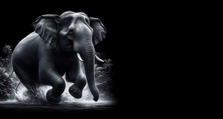 Asian elephant on black background
