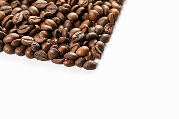 Coffee grains lined with square. Morning breakfast.