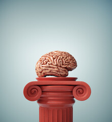 Brain on the Roman column suggesting the concept of personal development and knowledge support. - 757294948