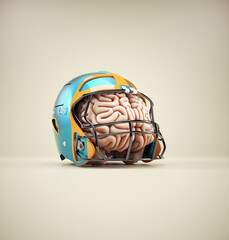 Brain protected by a helmet. The concept of intellectual property protection or mind care. - 757294951