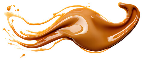 Liquid caramel wavy splash isolated on transparent background