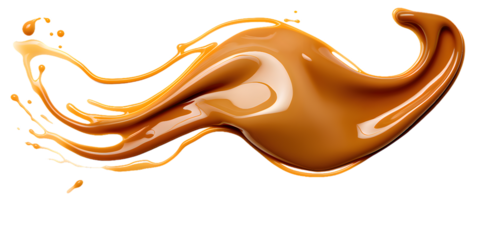 Liquid caramel wavy splash isolated on transparent background