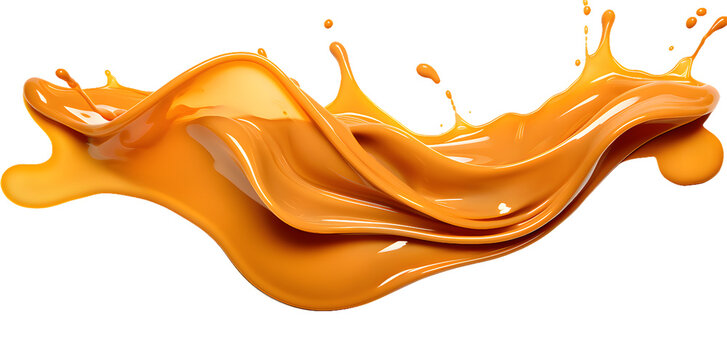Liquid caramel wavy splash isolated on transparent background