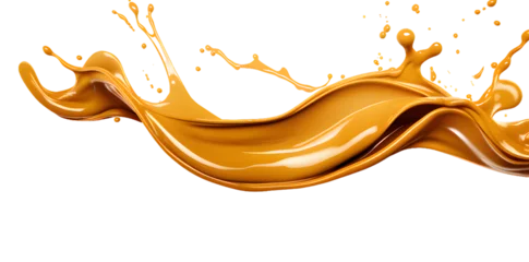 Foto op Plexiglas Liquid caramel wavy splash isolated on transparent background © Oksana