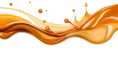 Liquid caramel wavy splash isolated on transparent background - obrazy, fototapety, plakaty