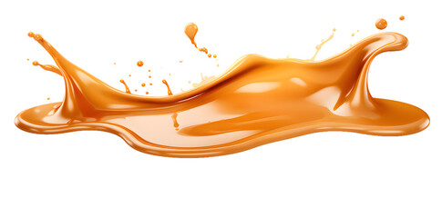 Liquid caramel wavy splash isolated on transparent background - obrazy, fototapety, plakaty