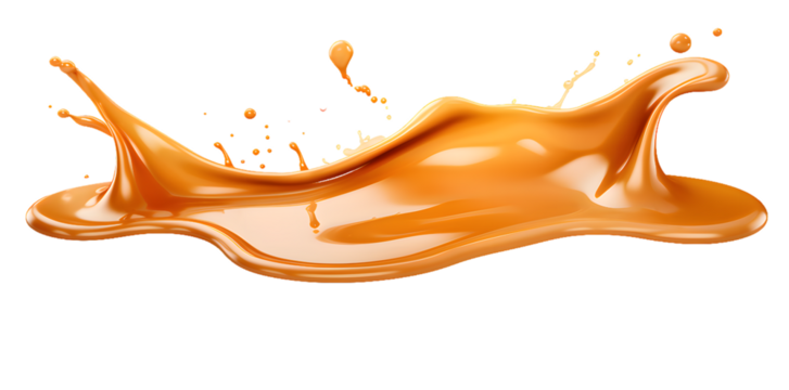 Liquid caramel wavy splash isolated on transparent background