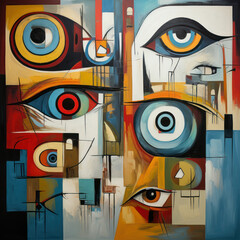 Abstract cubist collage with diverse eyes