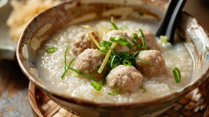 Jok comforting rice porridge with pork meatballs