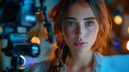 Woman With Blue Eyes Staring at Camera