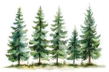 Obraz premium Watercolor pine trees isolated on white background