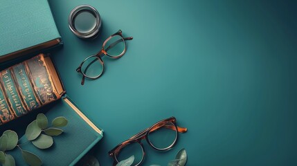 Glasses Resting on Table Beside Stack of Books