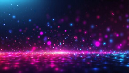 Fototapeta premium Digital big data concept with neon dots floating in cyberspace. Colorful connecting dots and waves in the dark background