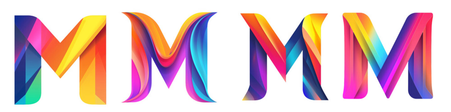 Letter M with colorful gradients, Logo design, alphabet, isolated on a transparent background