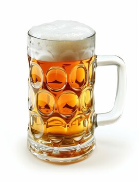 A glass of beer with foam on top isolated in white background