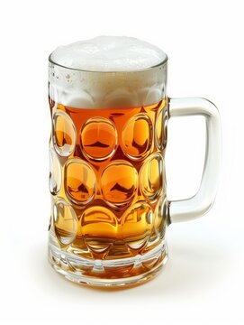 A glass of beer with foam on top isolated in white background