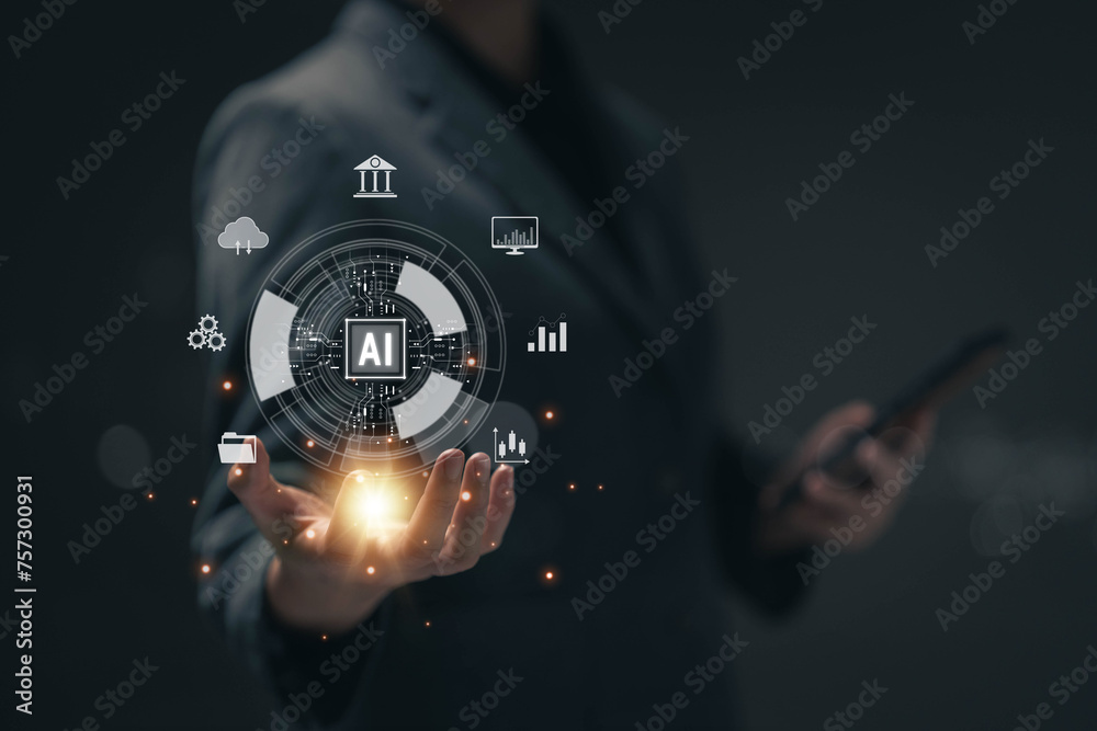 Poster chat with ai, artificial intelligence. using ai helps in finding information and calculating the pos