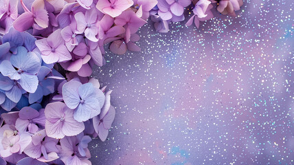 hydrangeas flowers with glitter bokeh background