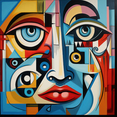 Colorful cubist portrait with dynamic eyes