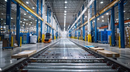 Spacious Warehouse Interior with Automated Machinery and Logistic Equipment Modern Industry