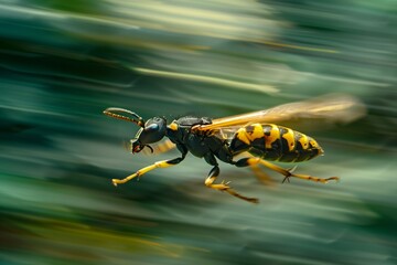 extreme close up of a flying bug with a heavy motion blur background