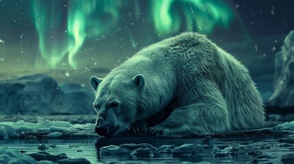 Frozen whispers of the arctic where polar bears tread and auroras paint the night