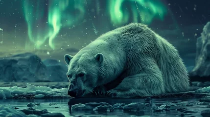 Fototapeten Frozen whispers of the arctic where polar bears tread and auroras paint the night © Sippung