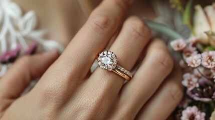 close up of a woman's finger with a beautiful wedding ring