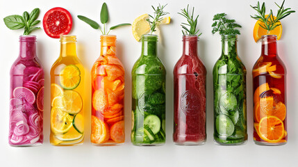 Various fresh vegetable detox juices colourful