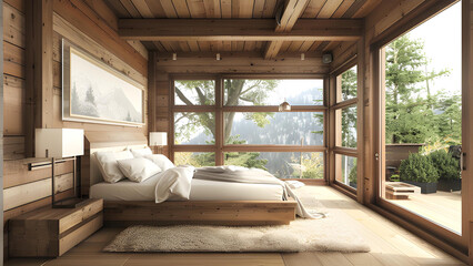 Naklejka premium Cozy-farmhouse-bedroom-interior-minimalist-interior-of-bedroom