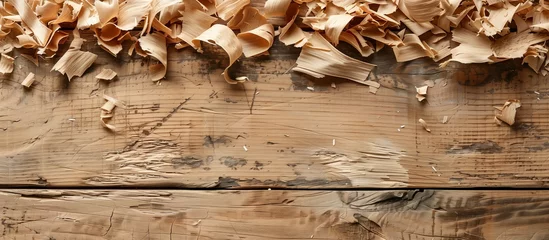 Papier Peint photo Ancien avion light wood shavings on dark wooden background flat lay with copy space