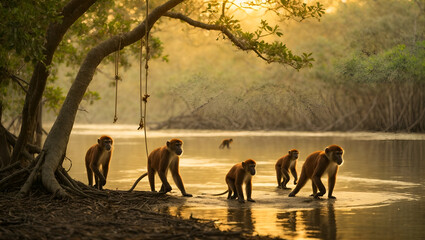 Playful Monkeys in the River