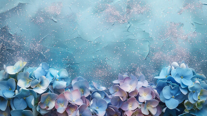Fototapeta na wymiar hydrangeas flowers with glitter bokeh background