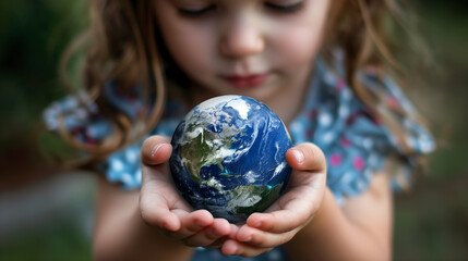 Little girl holding planet Earth