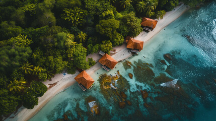 Hotel on a island aerial drone view